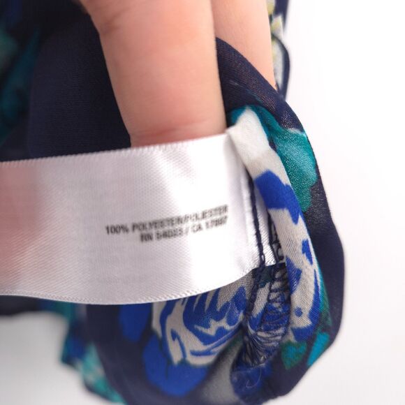 Old Navy floral semi-sheer chiffon button up top Size XXL blue long sleeve - Picture 4 of 6